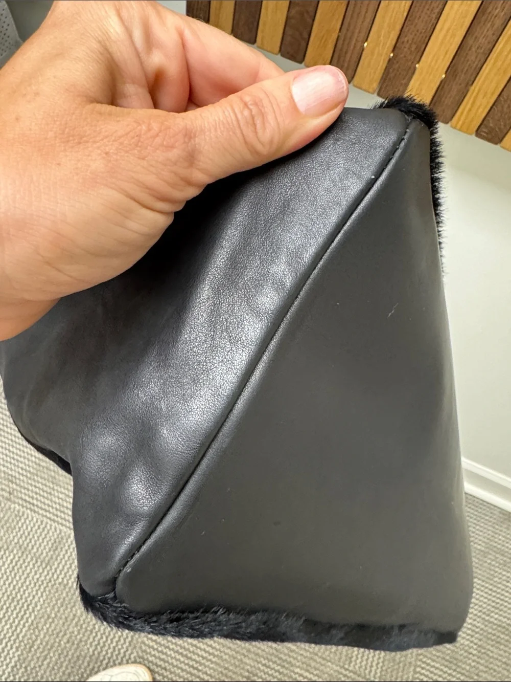 Let & Her Large Black Calfskin & Leather Large Satchel Bag